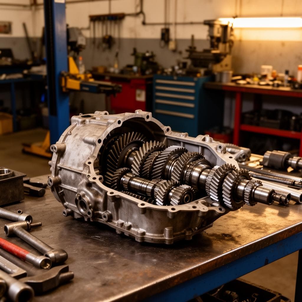 Boîte de vitesse automatique démontée pour réparation en garage
