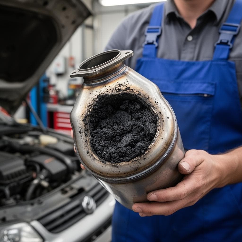 Filtre à particules colmaté retiré d'un véhicule diesel