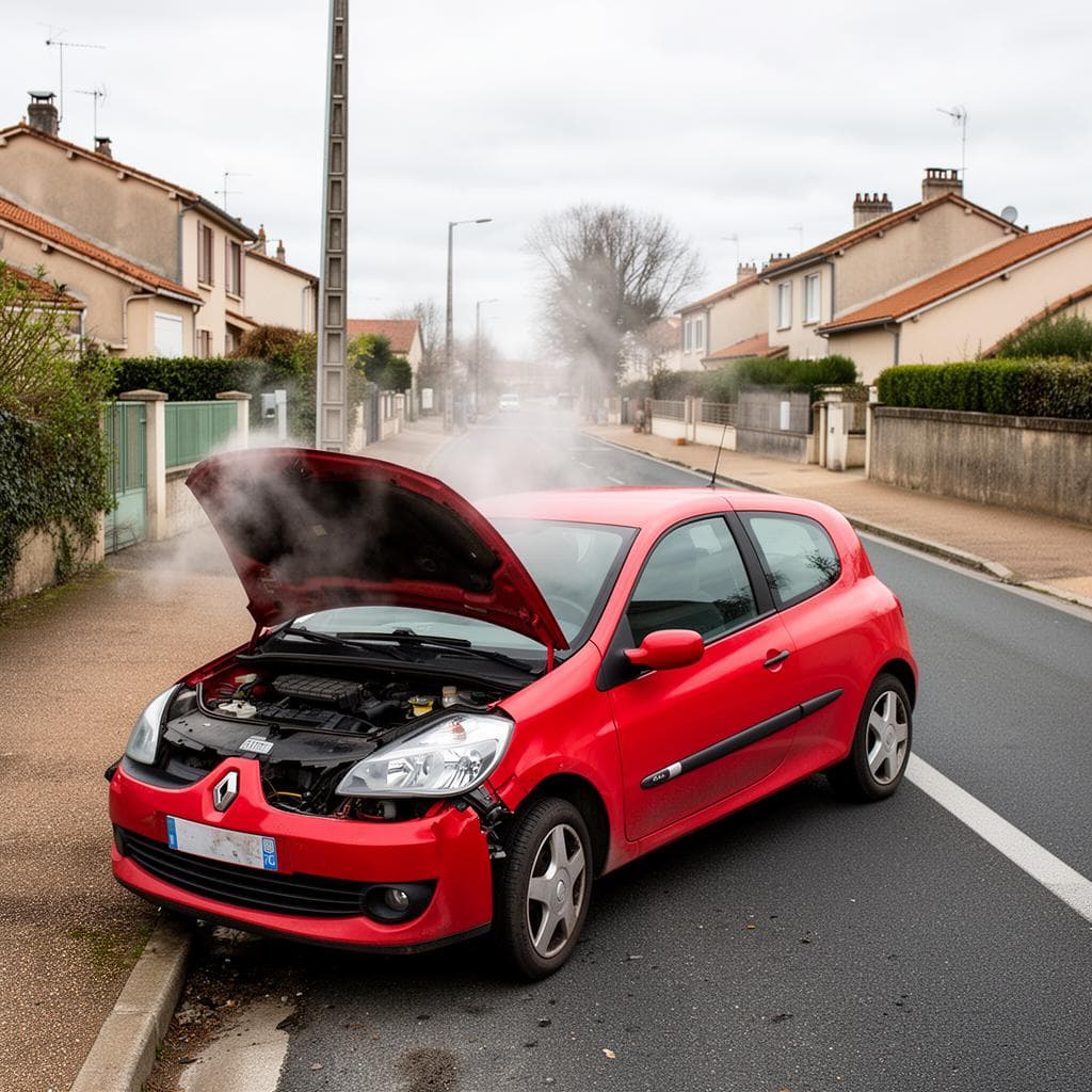 Renault Clio en panne immobilisée en bord de route