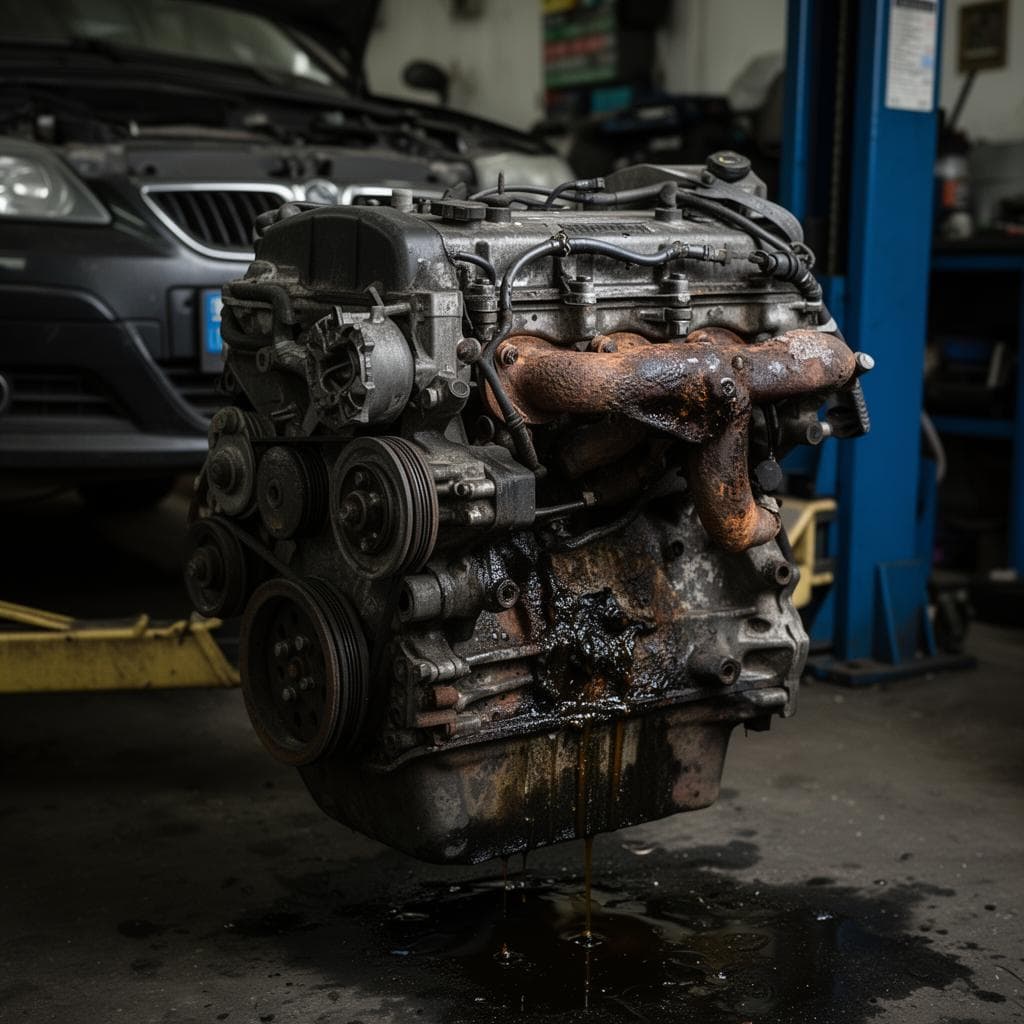 Moteur de voiture hors service ouvert pour diagnostic en atelier