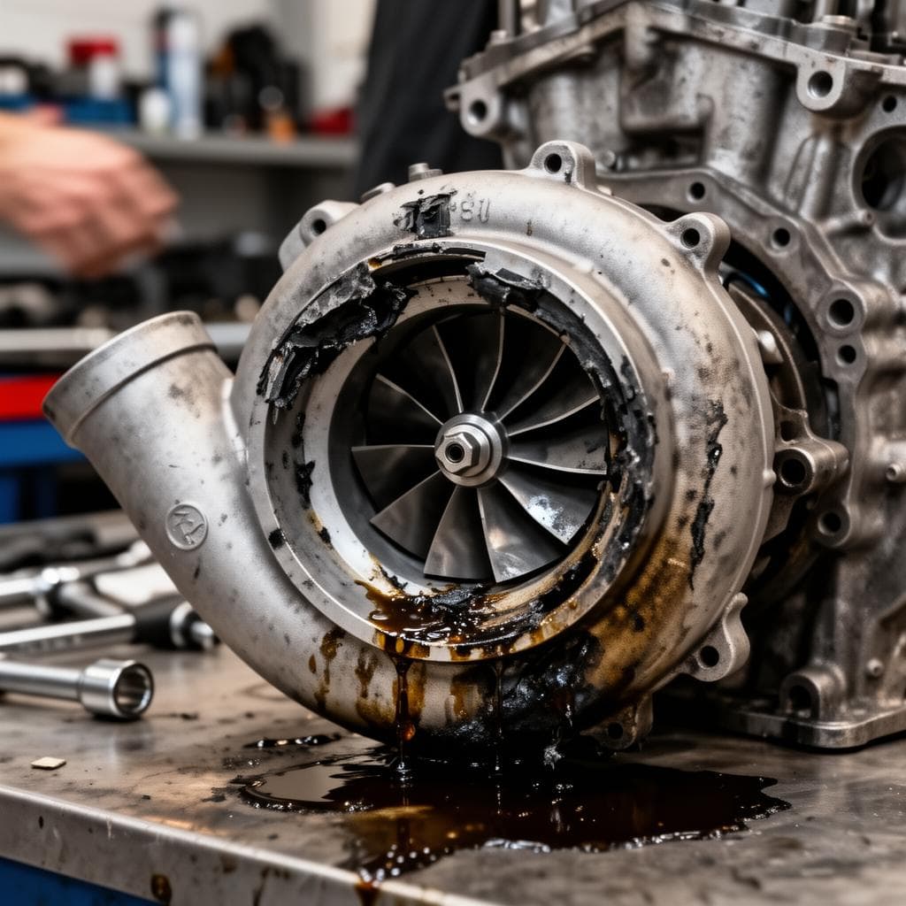 Turbocompresseur défaillant démonté d'un moteur diesel