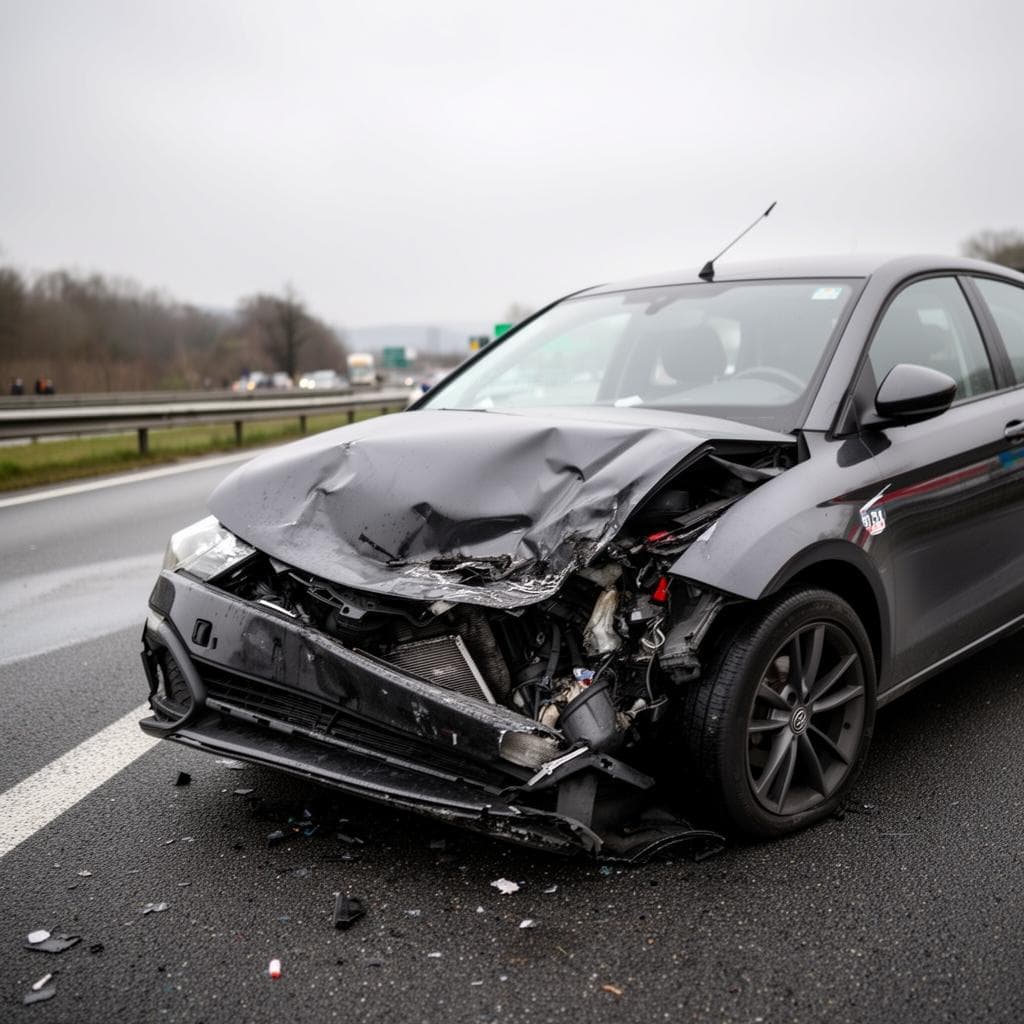 Voiture accidentée avec carrosserie endommagée après un sinistre