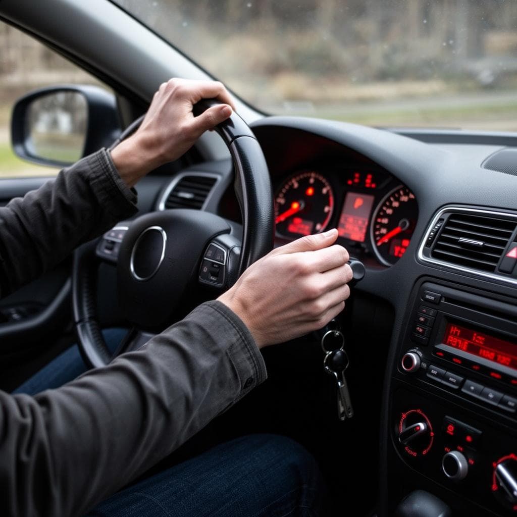 Conducteur face à une voiture en panne qui ne démarre plus